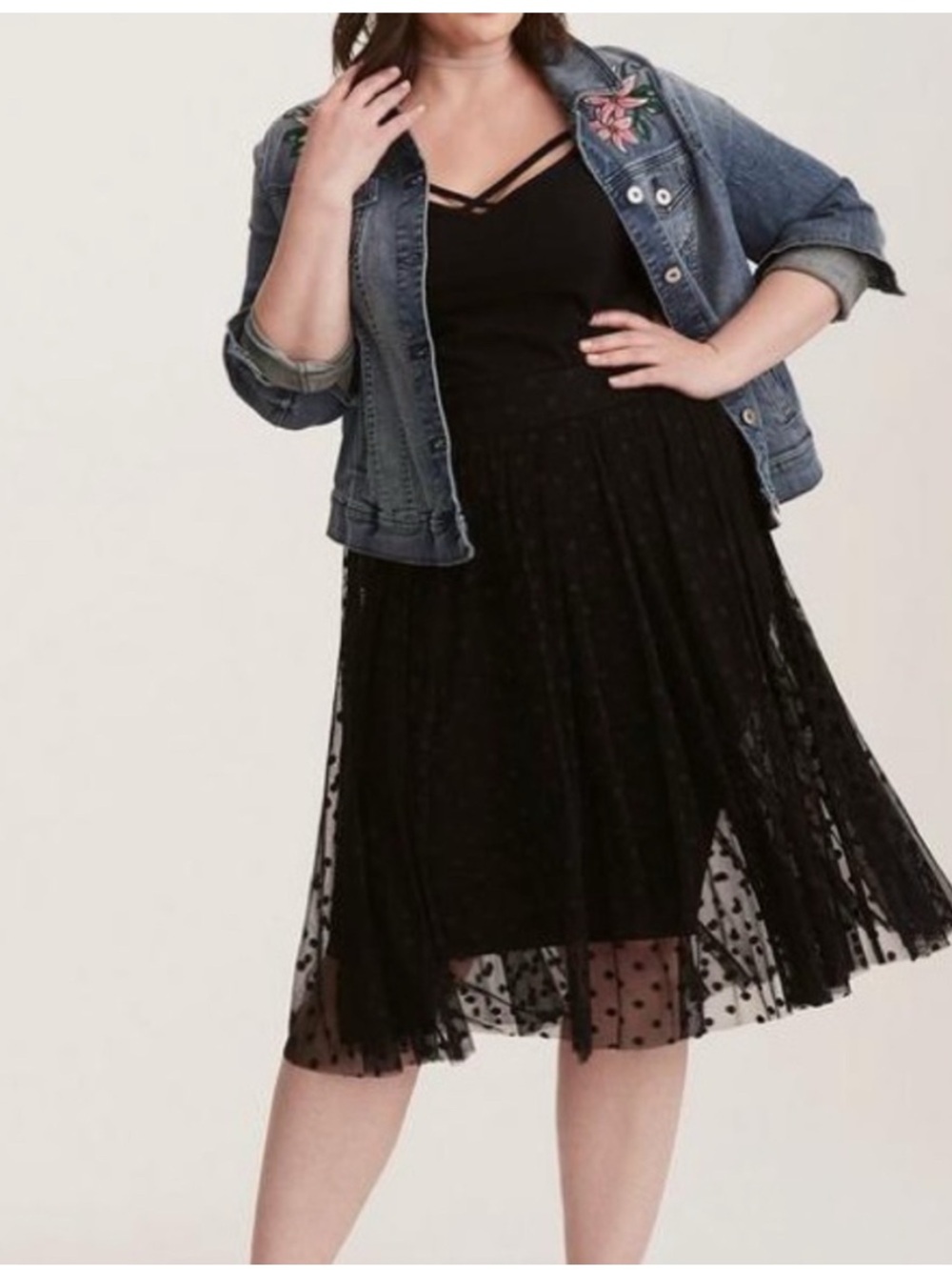 Torrid Black Sheer Whimsical Polka Dot Grung Pull On Midi Skirt Size 4X Romantic